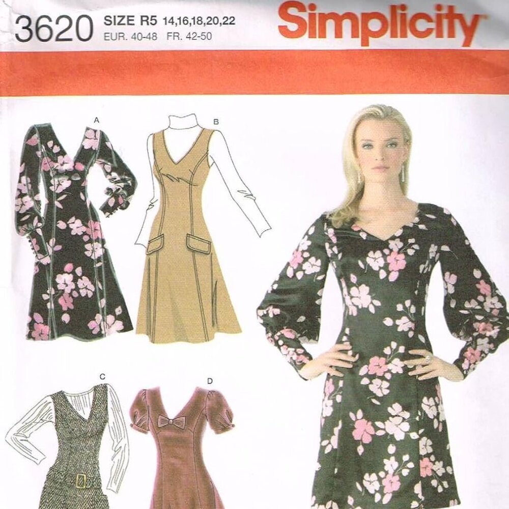 Vintage Simplicity NEW Uncut Sewing Pattern #3620, Size R5 -14, 16, 18, 20, 22